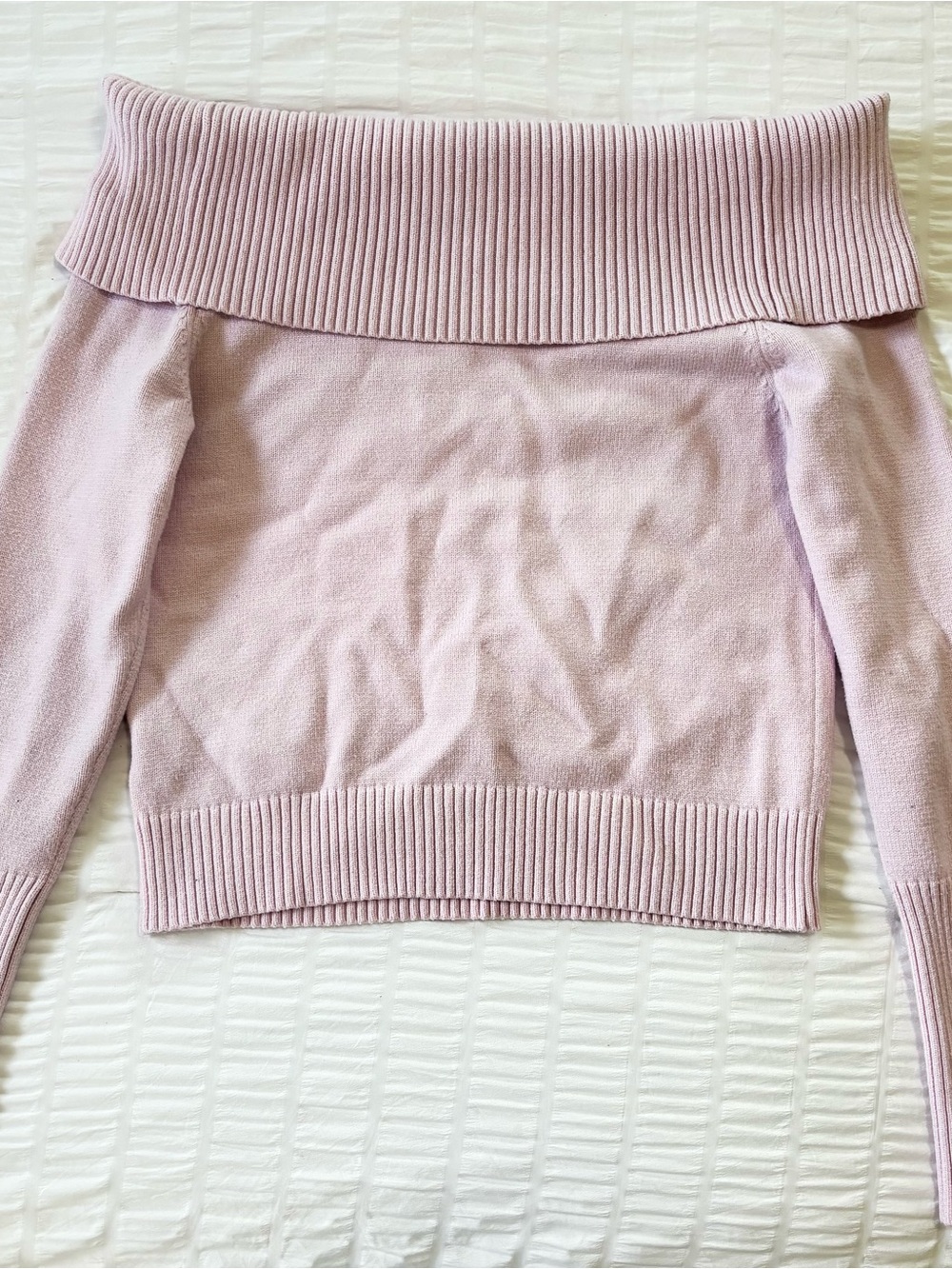 Faded Rise Off-Shoulder Ribbed Sweater - Light Pink - Picture 2 of 6